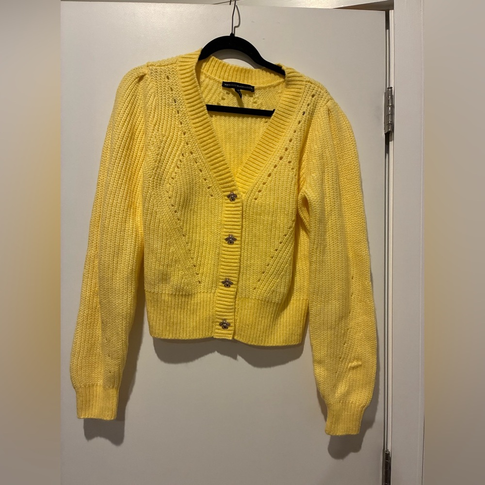White House Black Market Yellow V-neck Bumble Bee 🐝 Button Cardigan